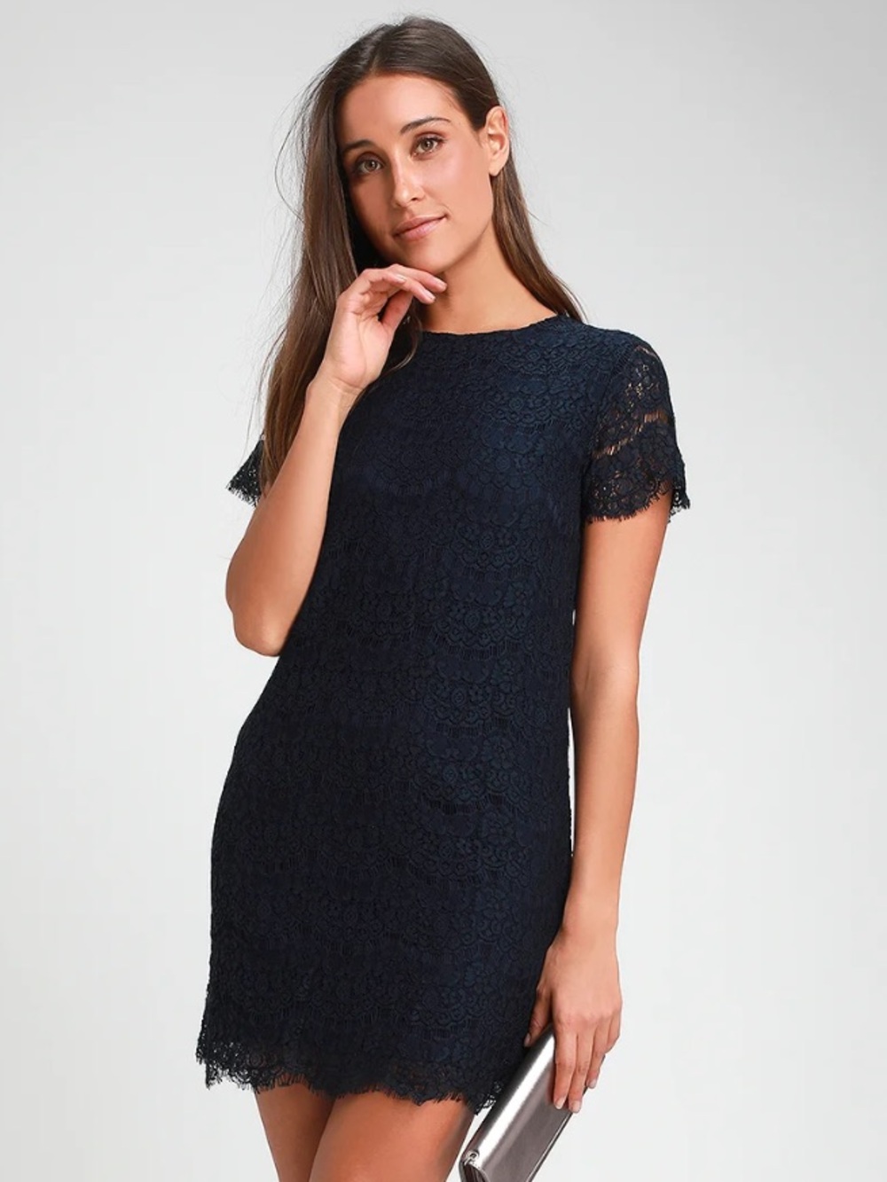 Lulu's Navy Lace Short Sleeve Dress